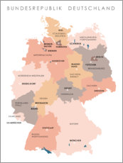 Aluminium print  Map of Federal States in Germany (German)