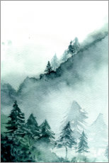 Poster Foresta astratta nelle montagne