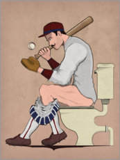 Poster Baseball-Spieler auf der Toilette