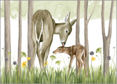 Poster  Le cerf et son petit, enfants de la forêt - Grace Popp