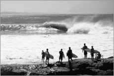 Wandbild Surfer warten am Strand