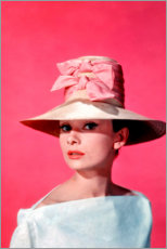 Tableau  Audrey Hepburn sur fond rose - Celebrity Collection