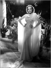 Poster Marlene Dietrich in einem weißen Chiffonkleid