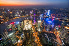 Póster Paisaje urbano de Shanghai en la noche