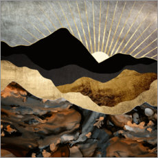 Poster Paysage de montagne cuivre et or