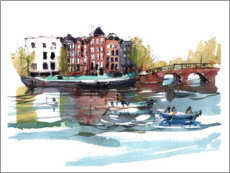 Wandbild Niederländische Brücke und Kanäle Amsterdams - Anastasia Mamoshina
