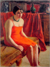Poster Sitzende Frau in einem roten Kleid