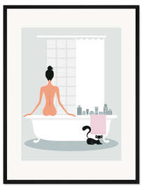 Gerahmter Kunstdruck Badende Katze