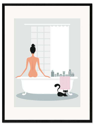 Framed art print Bathing kitty