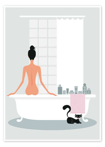 Poster Le chat et le bain