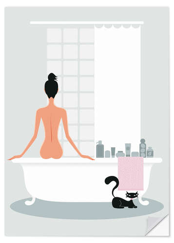 Wall sticker Bathing kitty