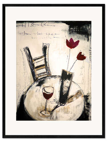 Inramat konsttryck Ett glas vin