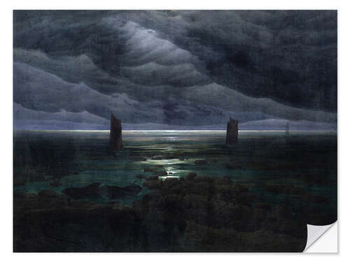 Muursticker Sea Shore in Moonlight