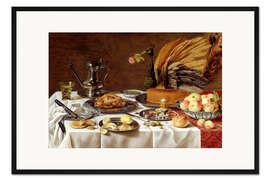 Gerahmter Kunstdruck Stillleben mit einem Pfauenkuchen