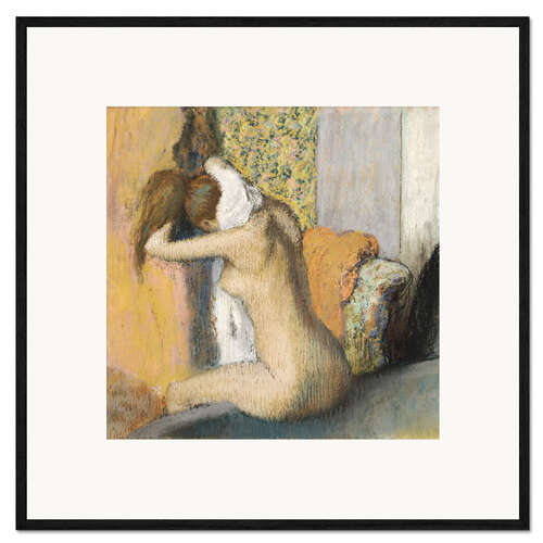 Impression artistique encadrée Après le bain, femme nue s'essuyant la nuque