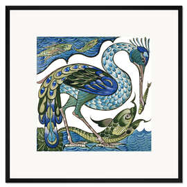 Gerahmter Kunstdruck Reiher und Fisch