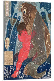 Tableau en aluminium Kintoki nage le long de la cascade - Utagawa Kuniyoshi