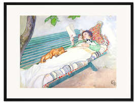 Gerahmter Kunstdruck Auf einer Bank liegende Frau