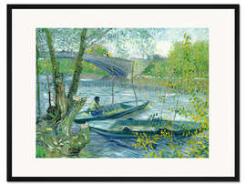 Gerahmter Kunstdruck Angler und Boote an der Pont de Clichy