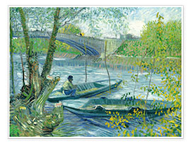 Print  Visser en boten bij de Pont de Clichy - Vincent van Gogh