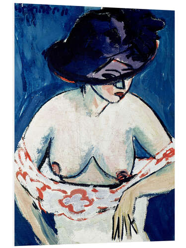 Foam board print Half-naked woman with a hat