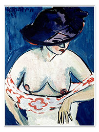 Kunstwerk  Half-naked woman with a hat - Ernst Ludwig Kirchner