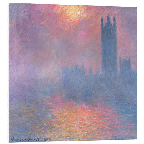 Tableau en PVC Londres, le Parlement. Trouée de soleil dans le brouillard