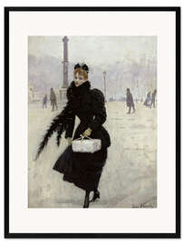 Ingelijste kunstdruk Parisian woman in the Place de la Concorde