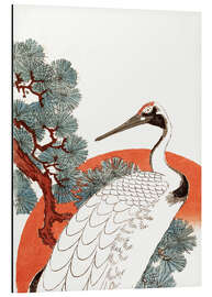 Magnettafel Erster Sonnenaufgang des neuen Jahres, mit einem Kranich in einer Kiefer