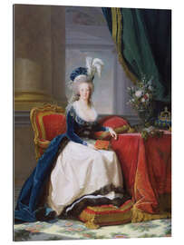 Tableau en plexi-alu Marie‑Antoinette assise, en manteau bleu et robe blanche