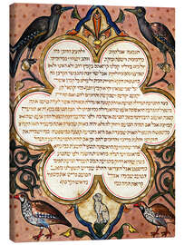 Canvas print Page from a Hebrew Bible with birds