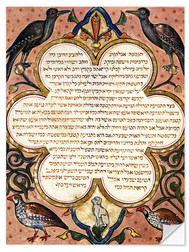 Naklejka na ścianę Page from a Hebrew Bible with birds