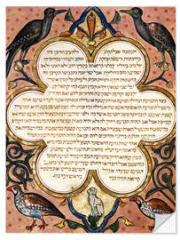 Selvklebende plakat Page from a Hebrew Bible with birds