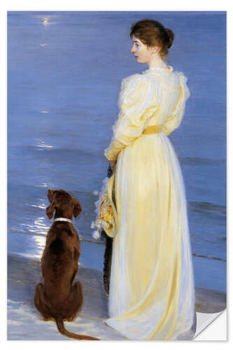 Naklejka na ścianę Summer Evening at Skagen. The Artist's Wife and Dog by the Shore