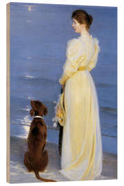 Tableau en bois  Soirée d&#039;été à Skagen, femme de l&#039;artiste avec un chien sur la plage - Peder Severin Krøyer