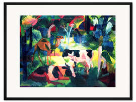 Gerahmter Kunstdruck Landschaft mit Kühen und einem Kamel