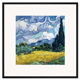 Gerahmter Kunstdruck Weizenfeld mit Zypressen