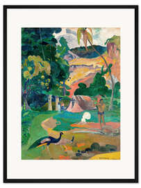 Gerahmter Kunstdruck Landschaft mit Pfauen