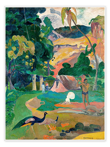 Poster Landscape with peacocks