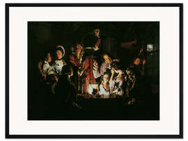 Gerahmter Kunstdruck Experiment mit einem Vogel in einer Luftpumpe