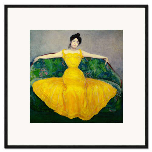 Impression artistique encadrée Dame en robe jaune