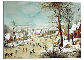 Tableau en plexi-alu Paysage d&#039;hiver avec patineurs et trappe aux oiseaux