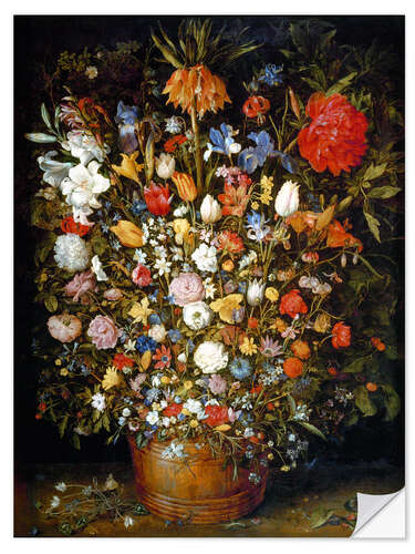 Selvklæbende plakat Large bouquet of flowers in a wooden tub