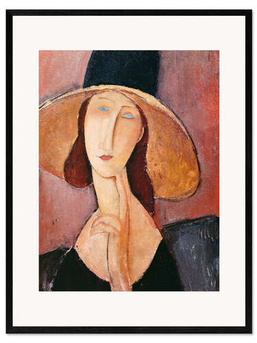Framed art print Jeanne Hebuterne in a large hat