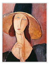 Wandbild  Jeanne Hebuterne mit einem großen Hut - Amedeo Modigliani