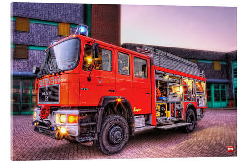 Acrylglasbild Feuerwehr Leiterwagen