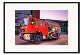 Gerahmter Kunstdruck Feuerwehr Leiterwagen