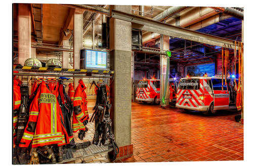 Tableau en aluminium Hangar des véhicules de pompiers