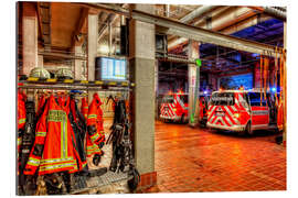 Tableau en plexi-alu Hangar des véhicules de pompiers