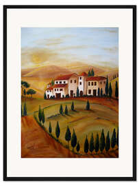 Gerahmter Kunstdruck Sonnenaufgang in der Toskana